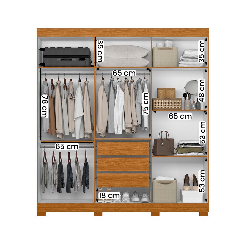 Guarda Roupa Vinci 200cm 6 Portas 3 Gavetas com Pés Cinamomo/Off White