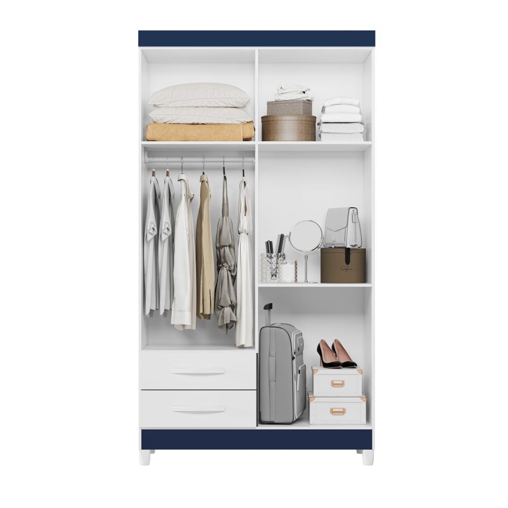 Guarda Roupa com Espelho Valentina Branco/Titanium/Azul Mate/Rosa Mate