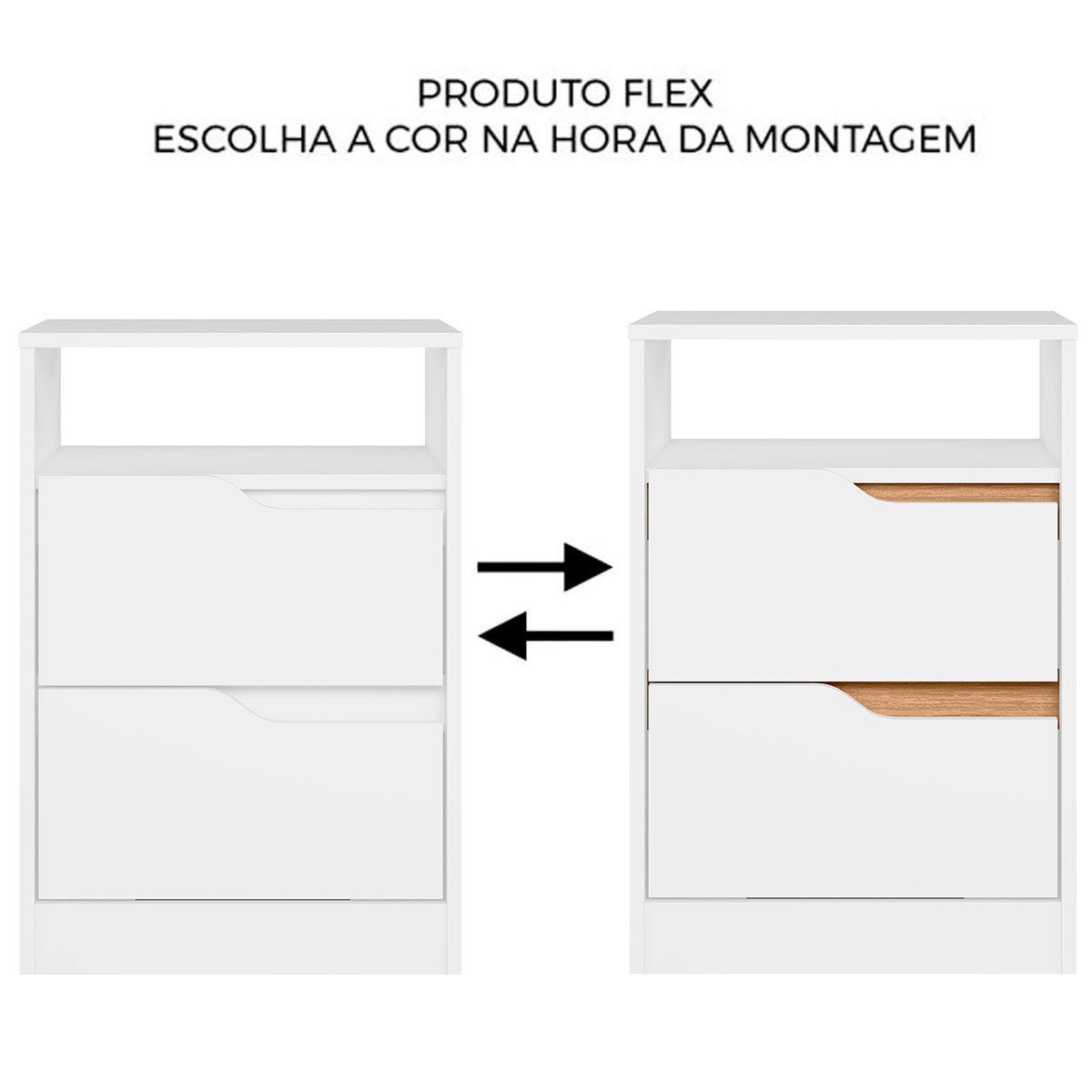 Kit 2 Mesas de Cabeceira 2 Gavetas Sara Flex Branco/Freijó