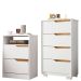 Kit Cômoda 4 Gavetas e Mesa de Cabeceira Sara 2 Gavetas Flex Branco/Freijó