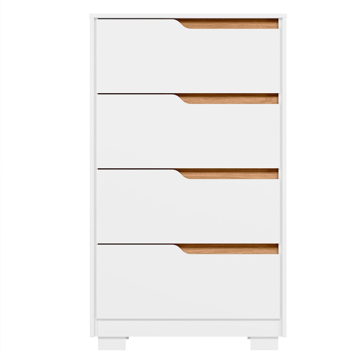 Kit Cômoda 4 Gavetas e Mesa de Cabeceira Sara 2 Gavetas Flex Branco/Freijó