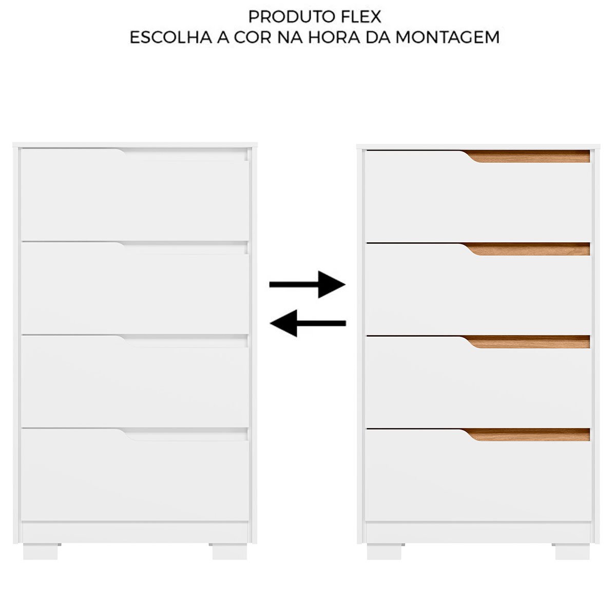 Kit Cômoda 4 Gavetas e Mesa de Cabeceira Sara 2 Gavetas Flex Branco/Freijó