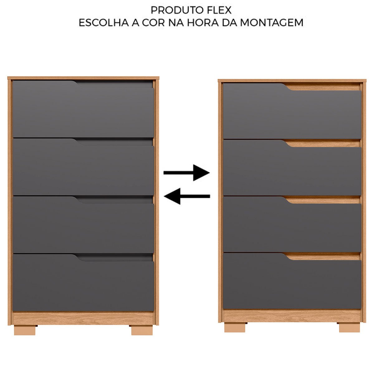 Kit Cômoda 4 Gavetas e Mesa de Cabeceira Sara 2 Gavetas Flex Freijó/Titanium