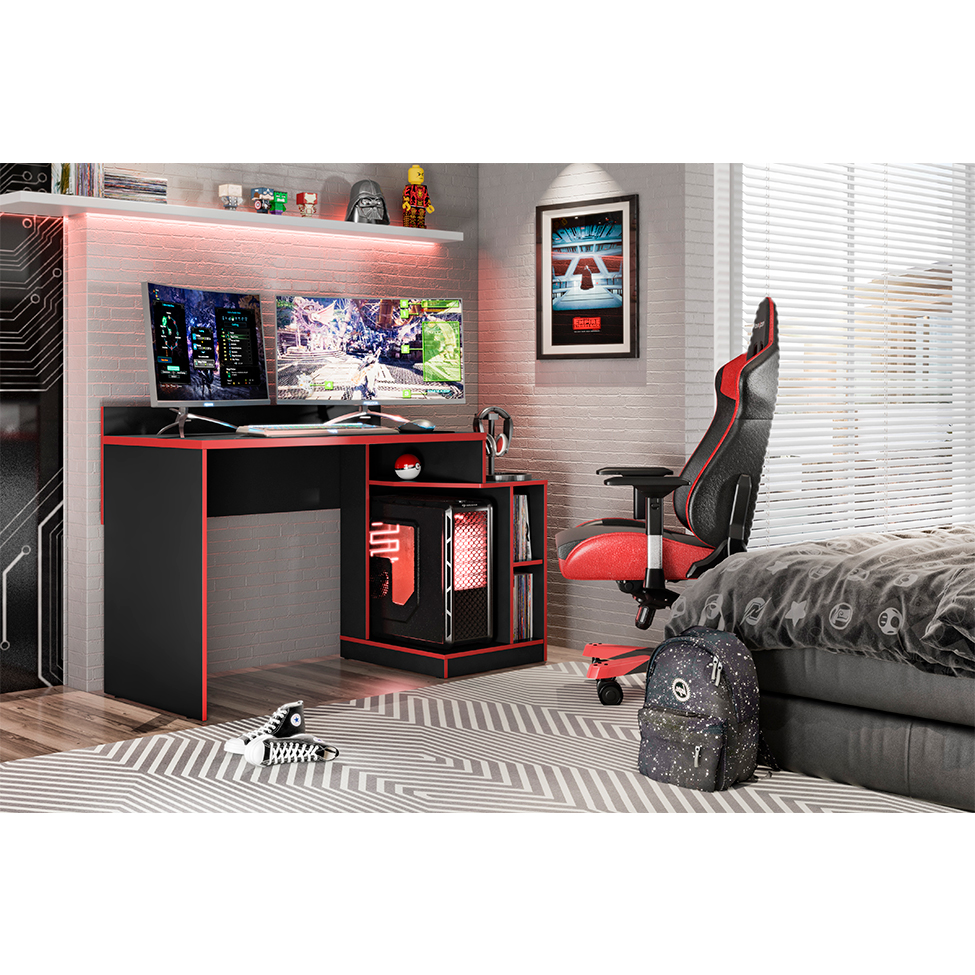 Mesa Gamer Play Preta e Vermelha