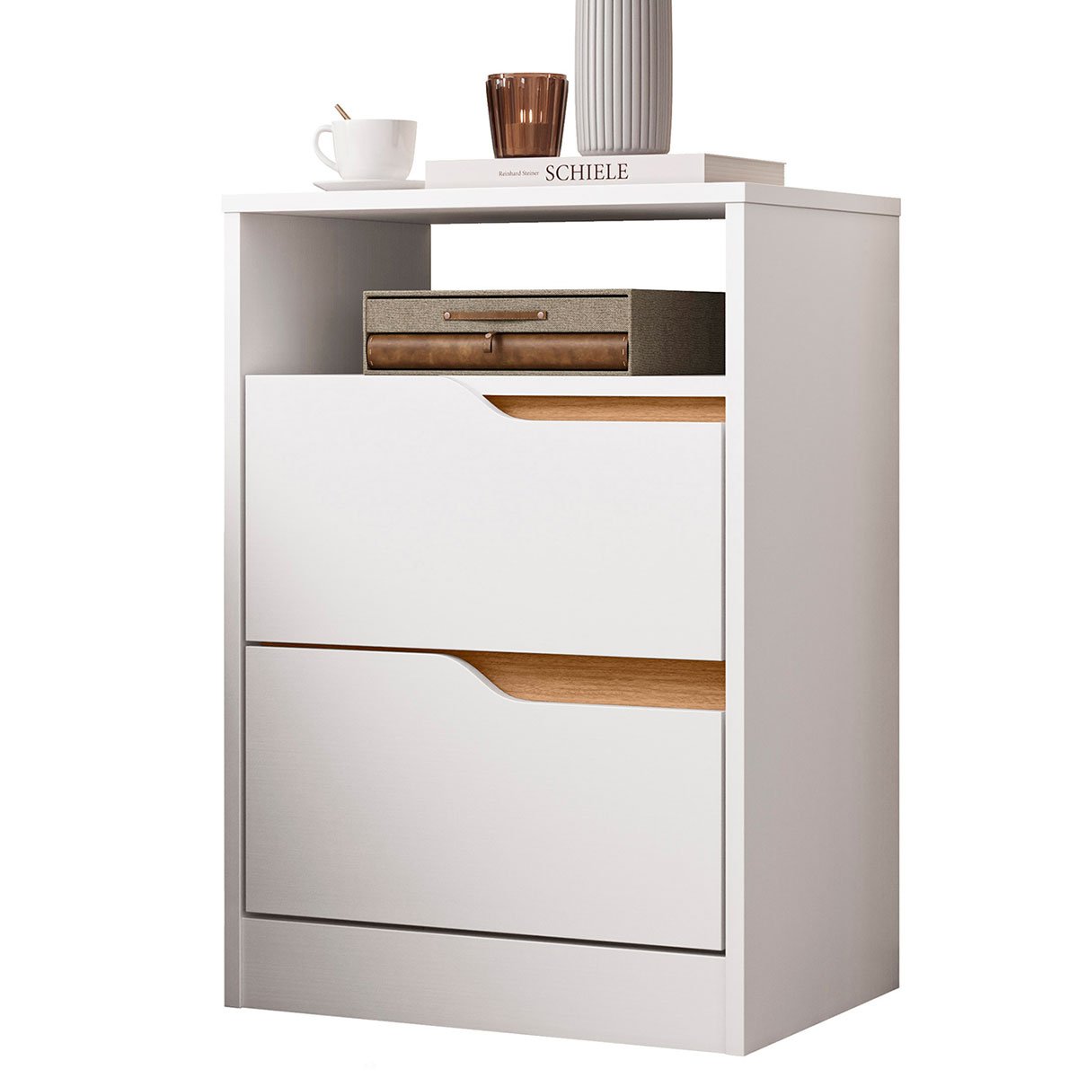 Mesa de Cabeceira 2 Gavetas Sara Flex Branco/Freijó