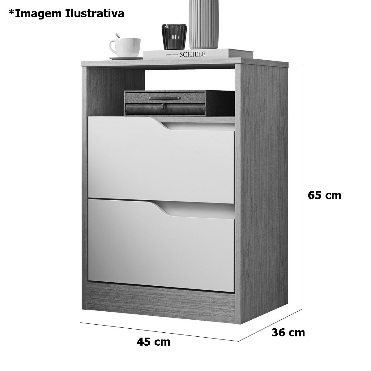 Mesa de Cabeceira 2 Gavetas Sara Flex Branco/Freijó