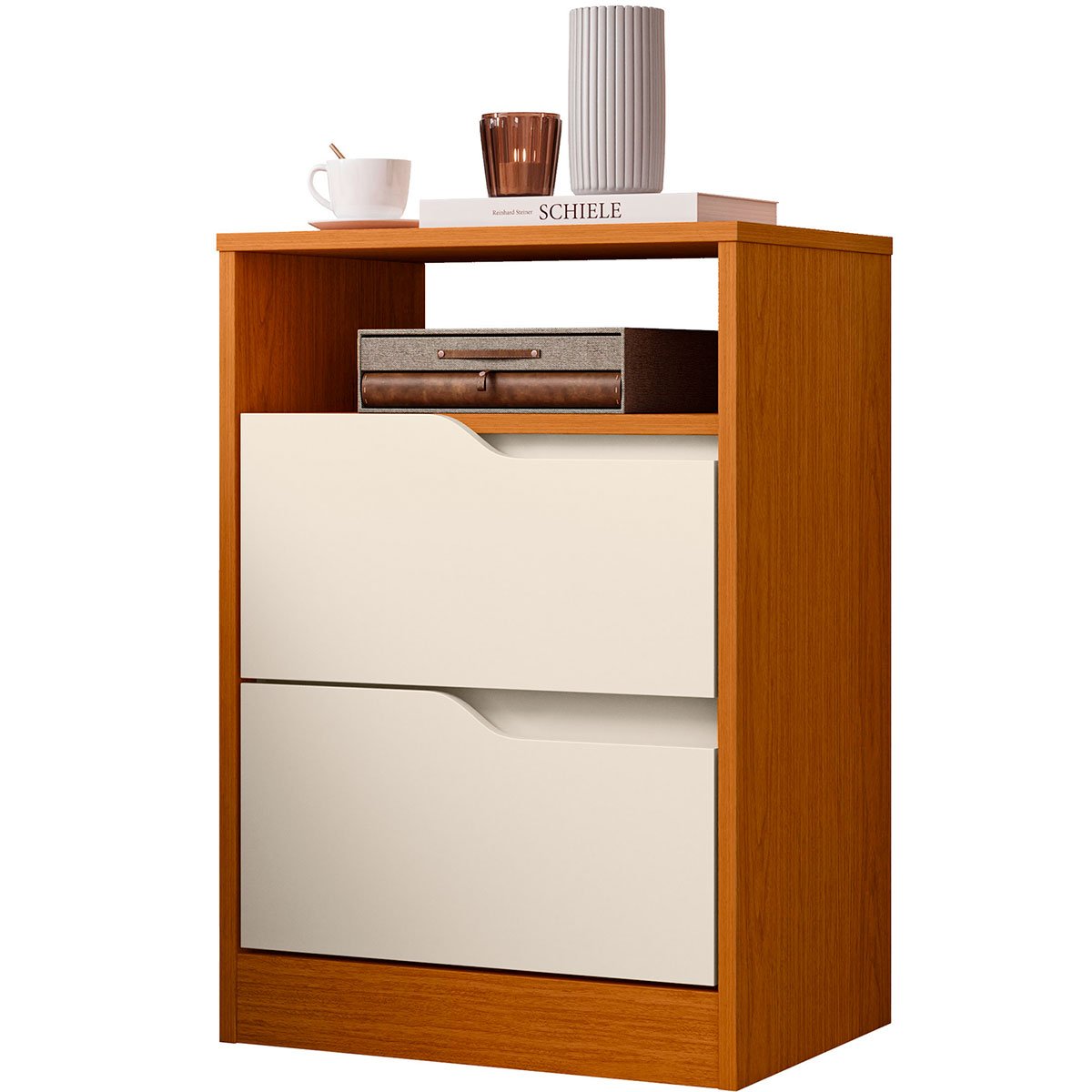 Mesa de Cabeceira 2 Gavetas Sara Flex Cinamomo/Off White