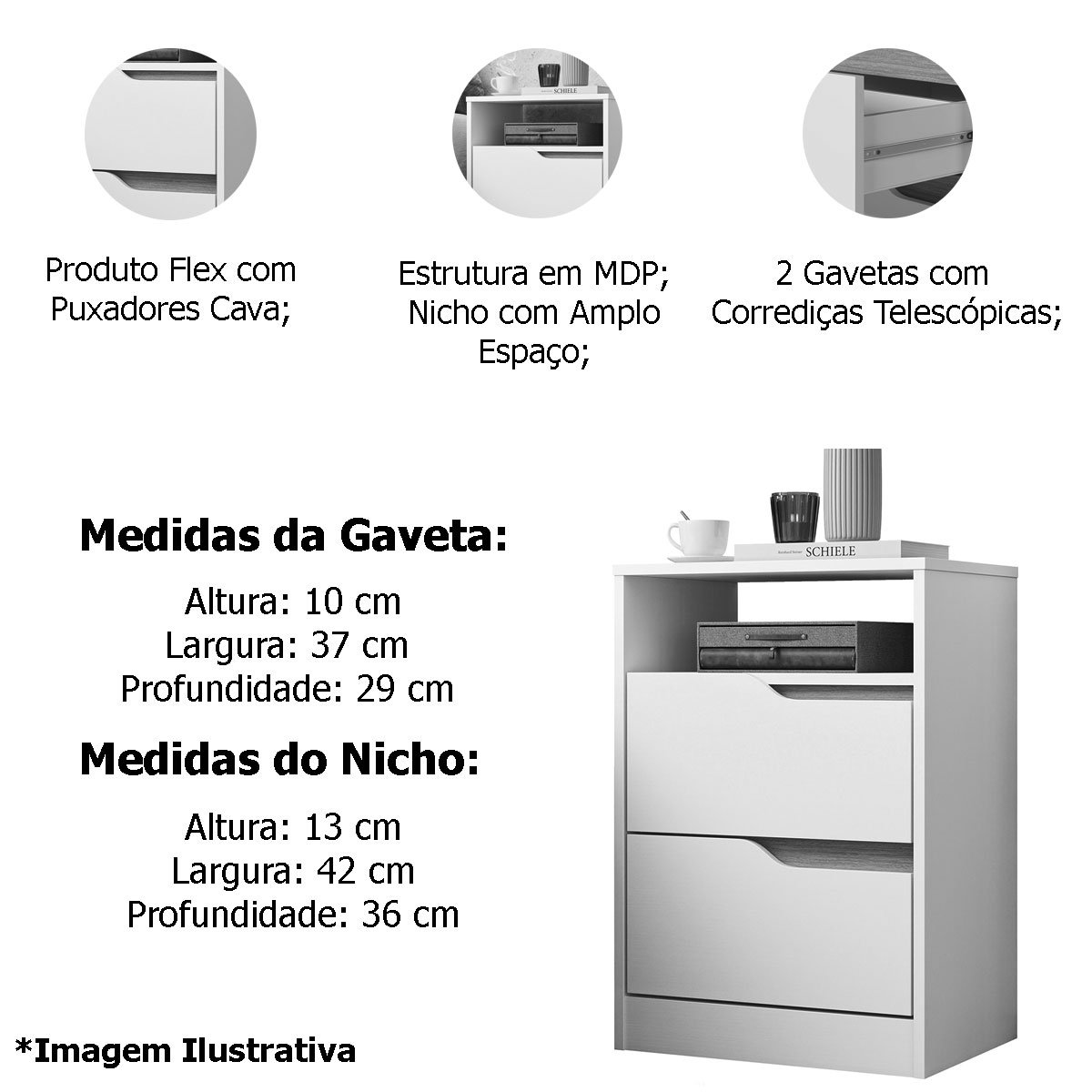 Mesa de Cabeceira 2 Gavetas Sara Flex Freijó/Titanium