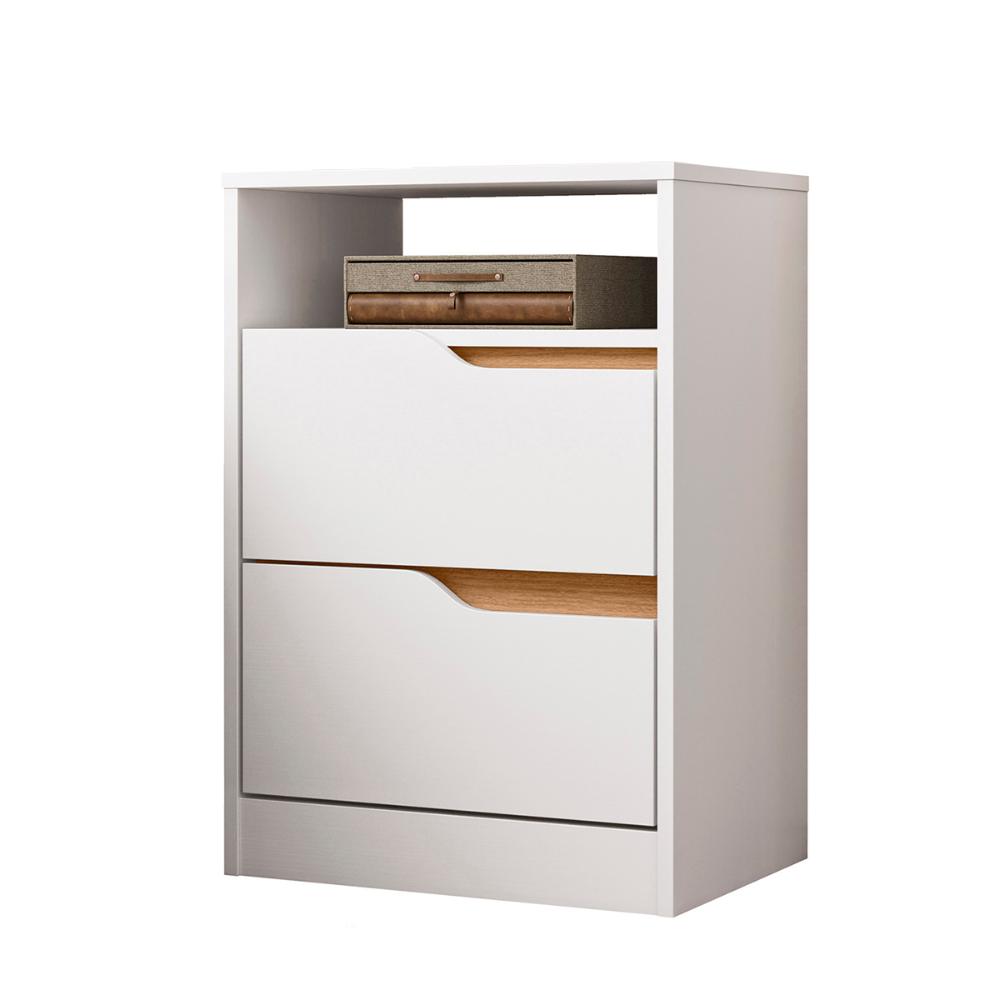 Mesa de Cabeceira Sole com 2 Gavetas e Nicho Branco/Freijo