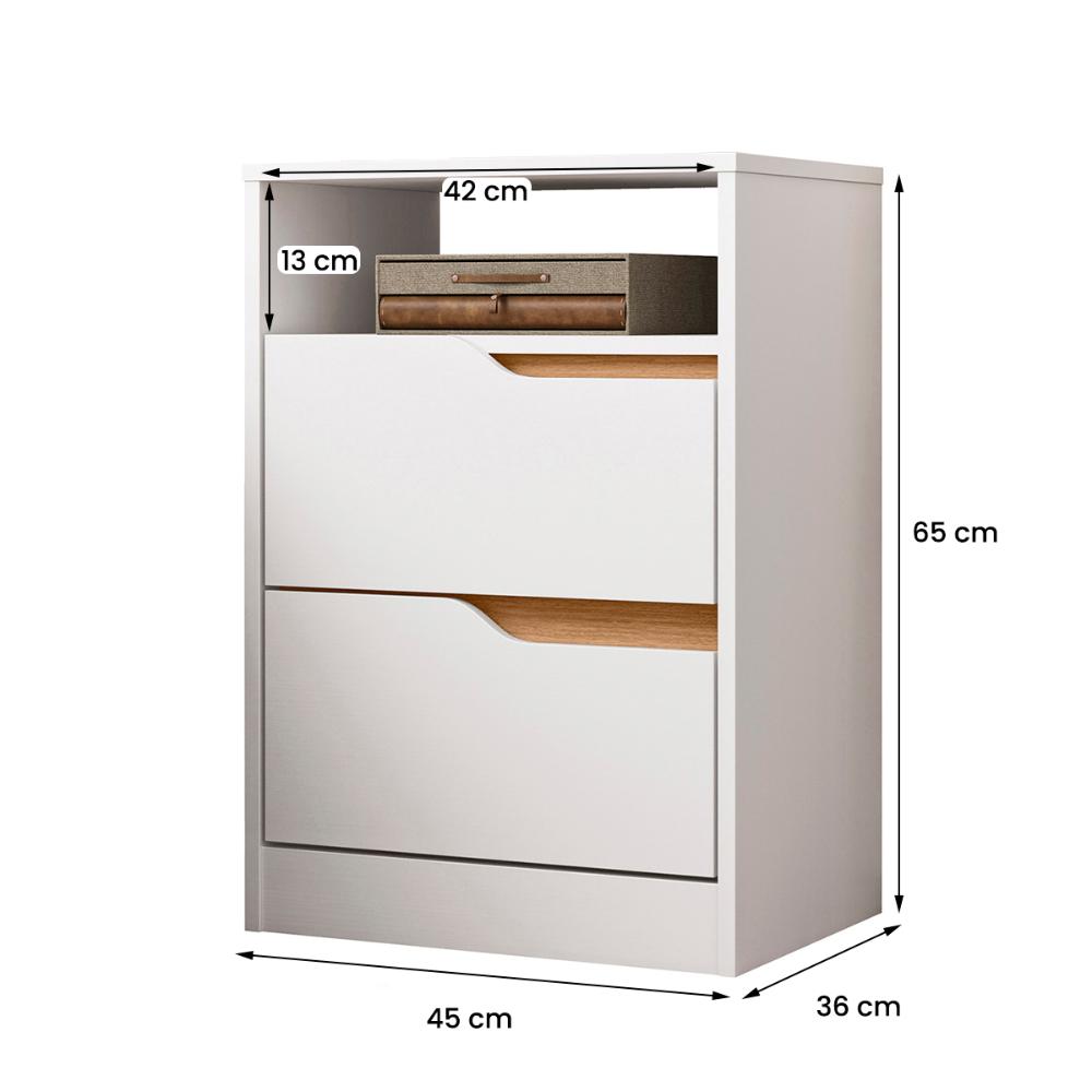 Mesa de Cabeceira Sole com 2 Gavetas e Nicho Branco/Freijo
