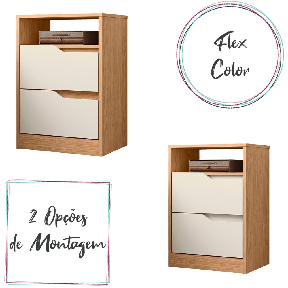 Mesa de Cabeceira Sole com 2 Gavetas e Nicho Freijo/Off White