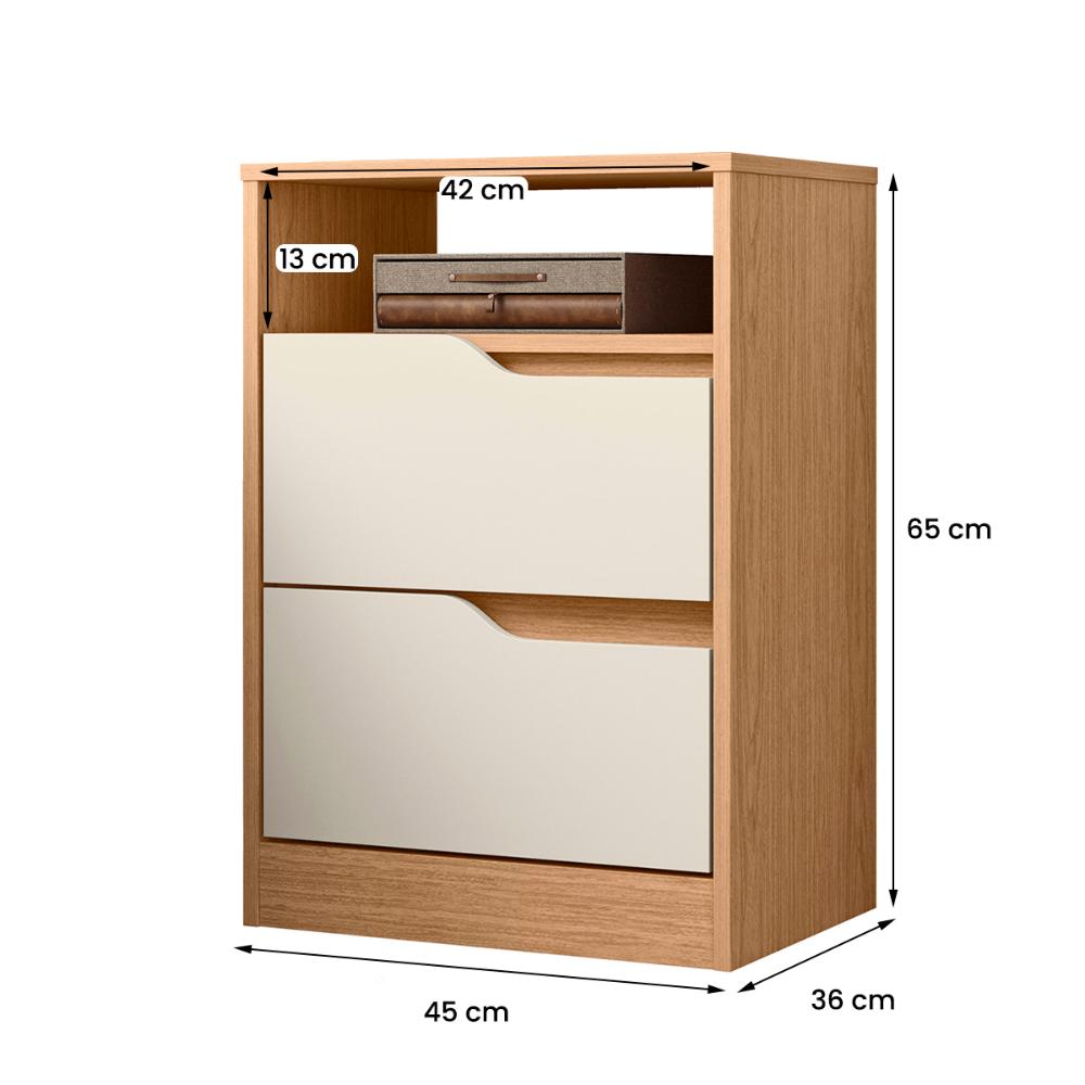 Mesa de Cabeceira Sole com 2 Gavetas e Nicho Freijo/Off White