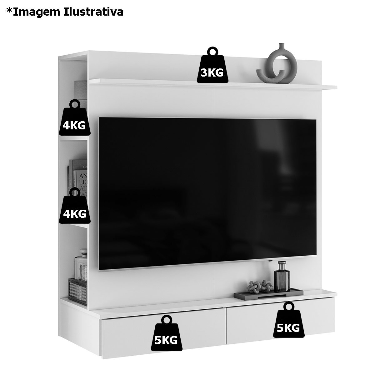 Painel 42 Polegadas com Closet 2 Gavetas e Nicho Dave Branco