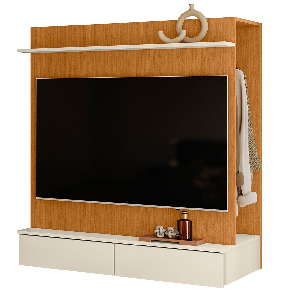 Painel 42 Polegadas com Closet 2 Gavetas e Nicho Dave Cinamomo/Off White