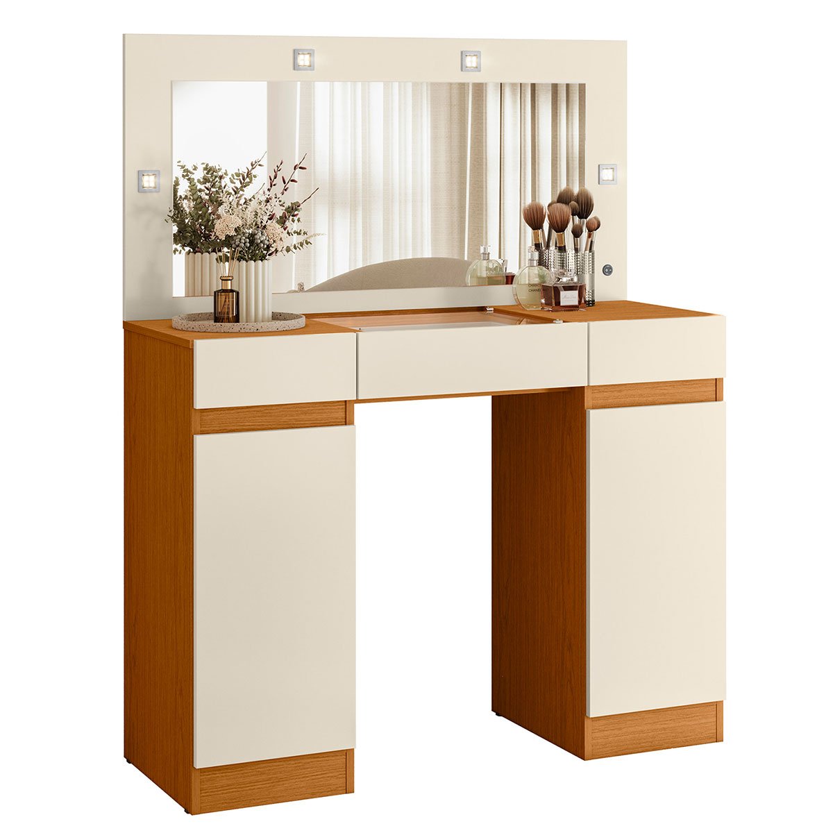 Penteadeira Camarim Porta Joias 3 Gavetas 2 Portas Princess Cinamomo/Off White