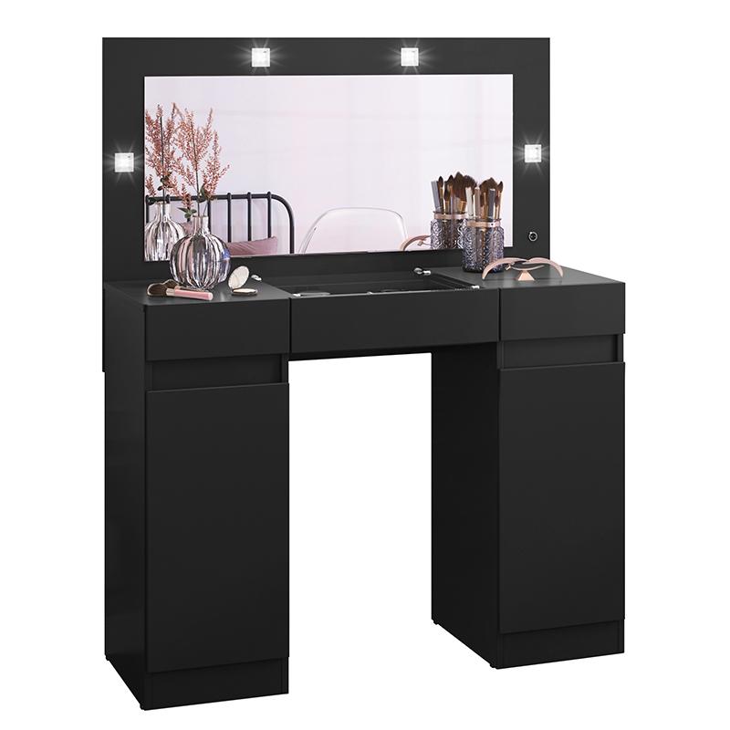 Penteadeira Camarim Studio Com Luz de Led 2 Portas 3 Gavetas Preto Fosco