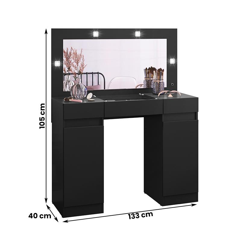 Penteadeira Camarim Studio Com Luz de Led 2 Portas 3 Gavetas Preto Fosco