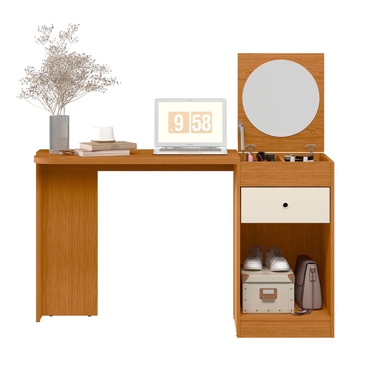 Penteadeira Camarim com Gaveta e Espelho Desire  Cinamomo/Off White