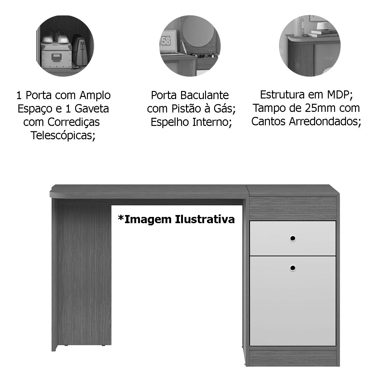 Penteadeira Camarim com Gaveta e Espelho Desire  Cinamomo/Off White