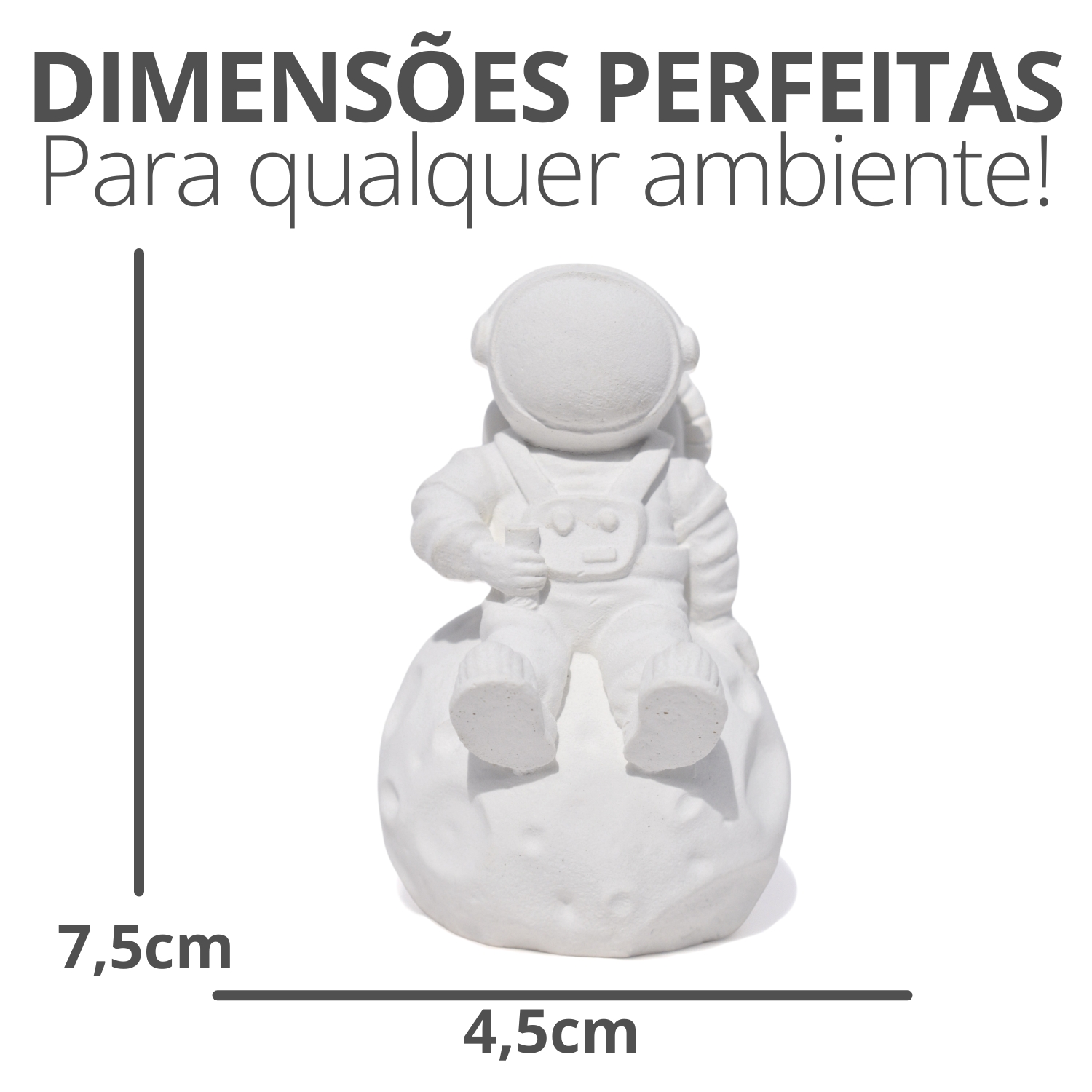 Estátua Decorativa Artesanal Astronauta 7,5cm em Cimento - Palha