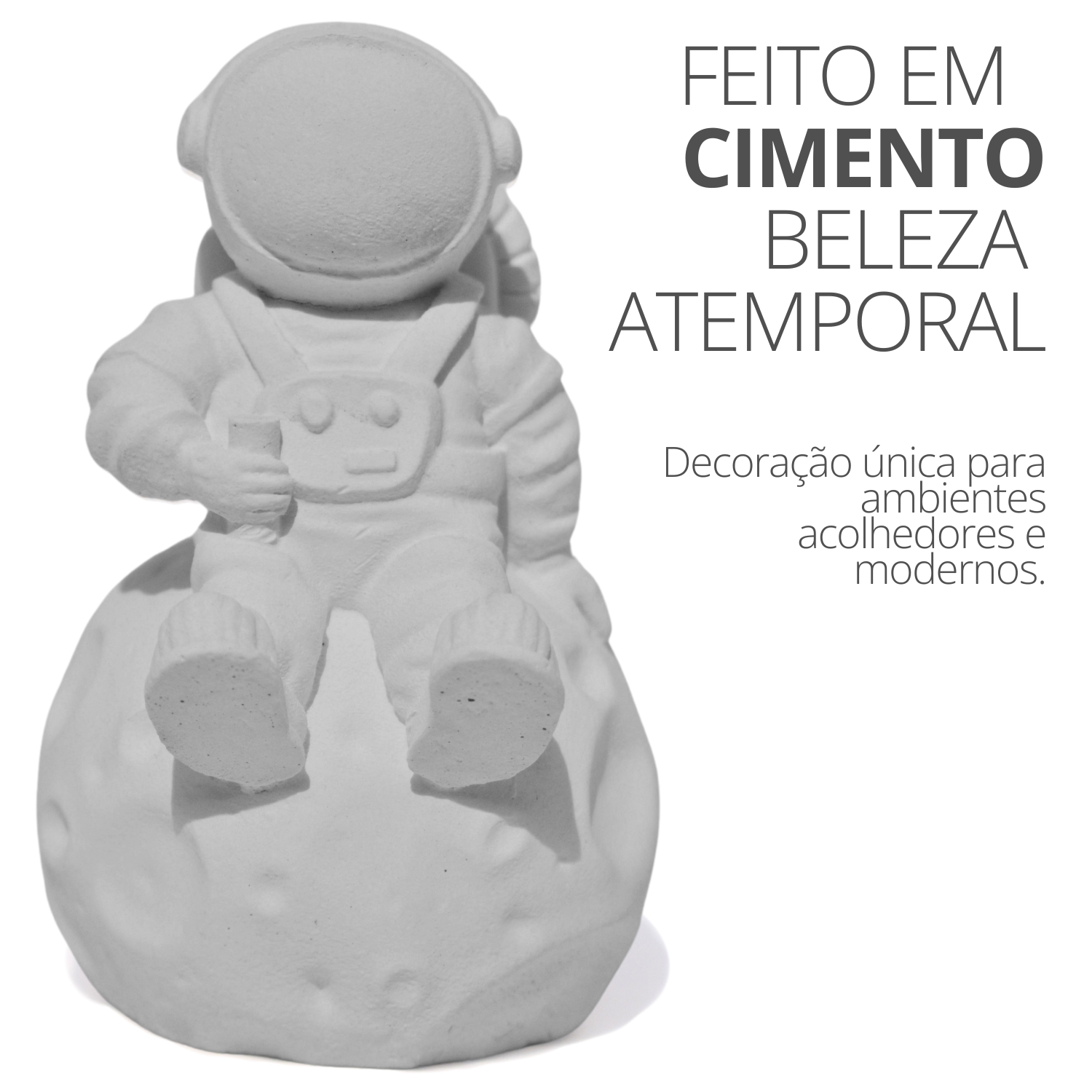 Estátua Decorativa Artesanal Astronauta 7,5cm em Cimento - Palha