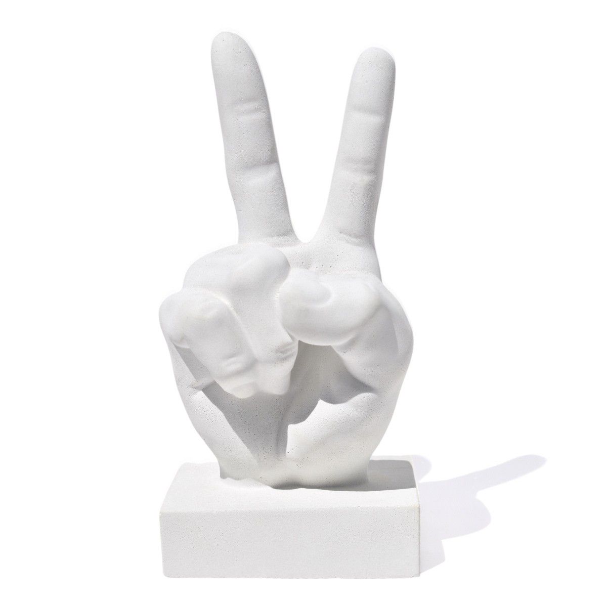 Estatua Decorativa Paz e Amor Artesanal 17cm Em Cimento - Branco