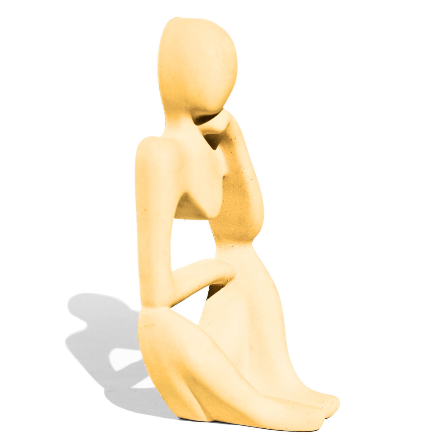 Estatua Decorativa Pensadora Amora 12,5cm Artesanal Em Cimento - Amarelo