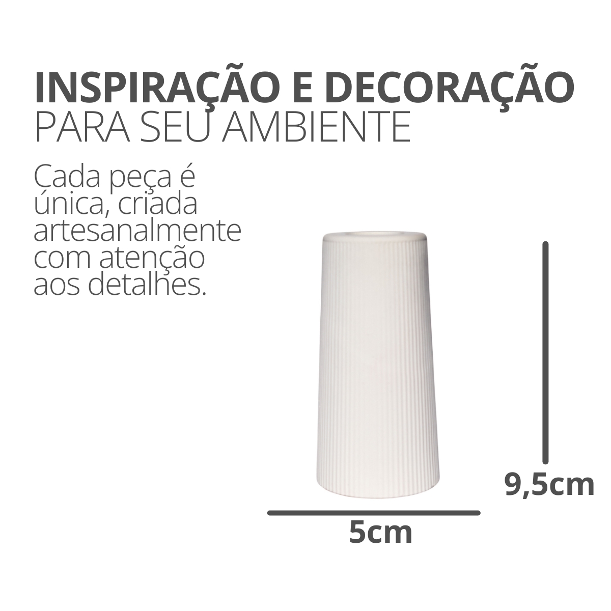 Garrafa Tubo Listras 9,5cm em Cimento Artesanal  - Branco
