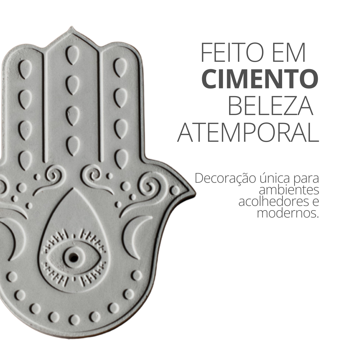 Incensário Aleta Artesanal Olho 12,5cm Mão de Fátima Cimento - Palha