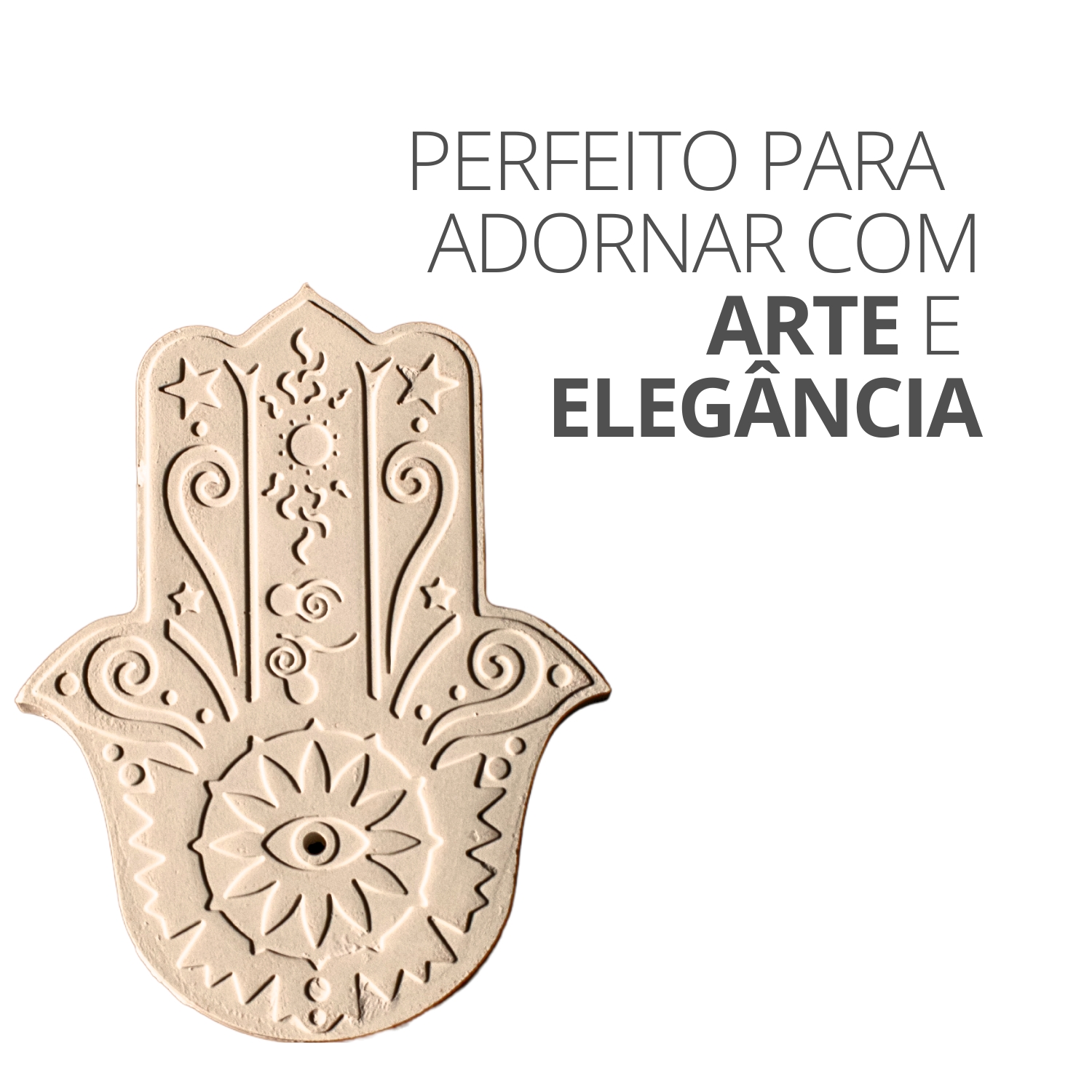 Incensário Artesanal Aleta Sol 12,5cm Mão de Fátima Cimento - Branco
