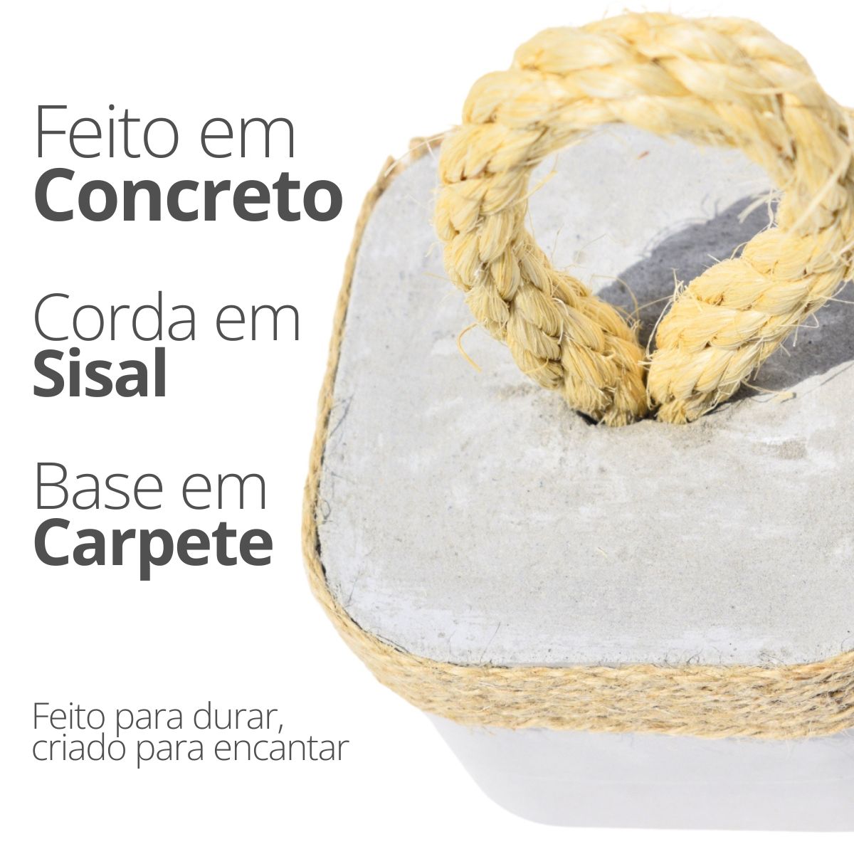 Peso de Porta Artesanal Cubo 1,5Kg Concreto com Base Anti Risco - Corda