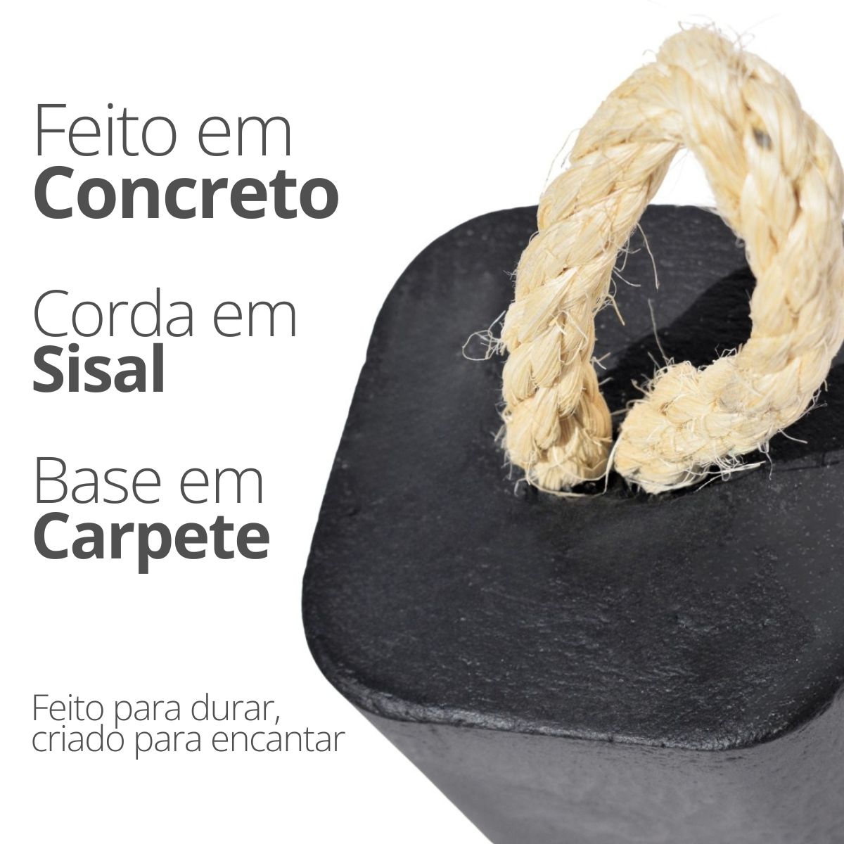 Peso de Porta Artesanal Cubo 1,5Kg Concreto com Base Anti Risco - Preto Fosco