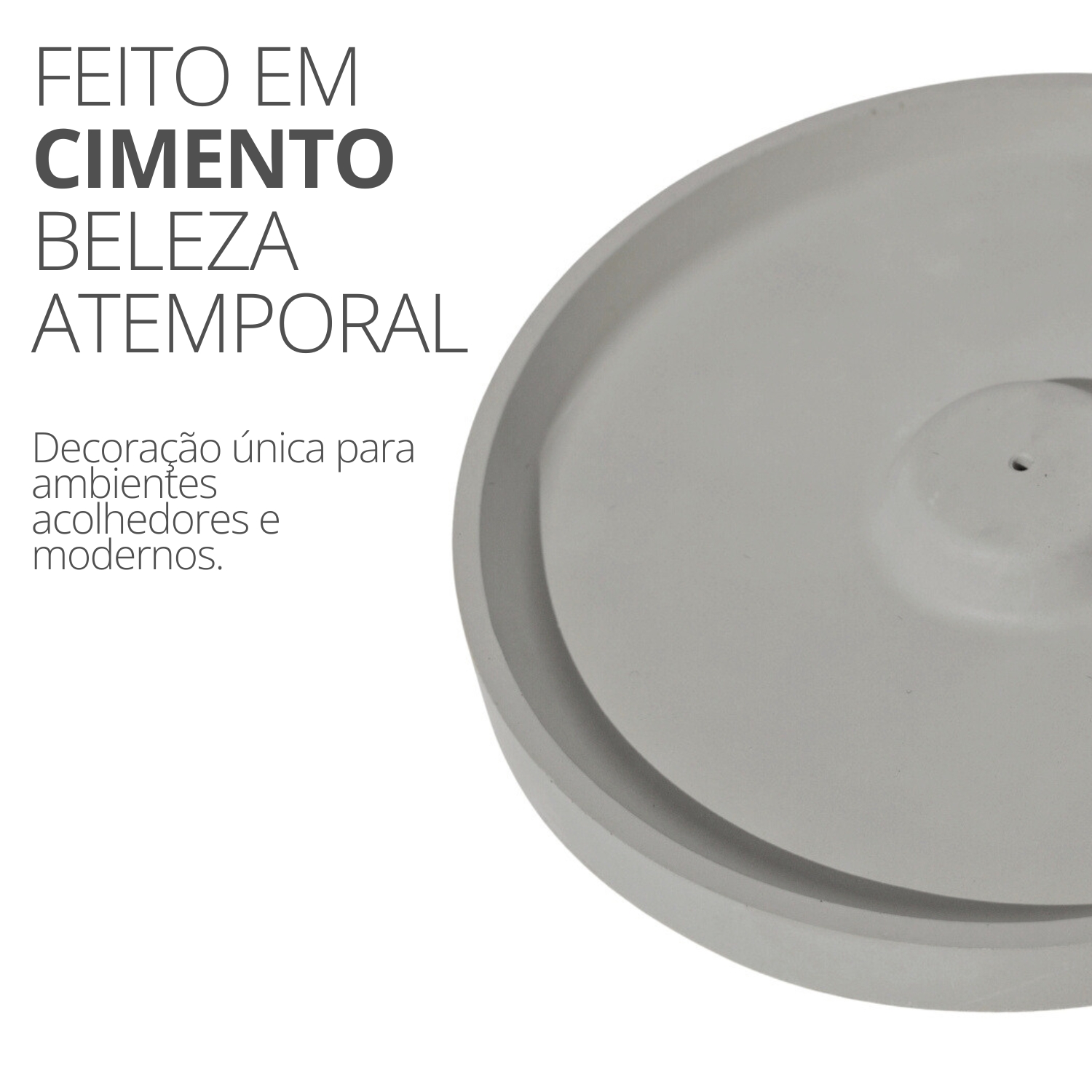 Porta Incenso Artesanal Redondo Liso 15cm em Cimento - Branco