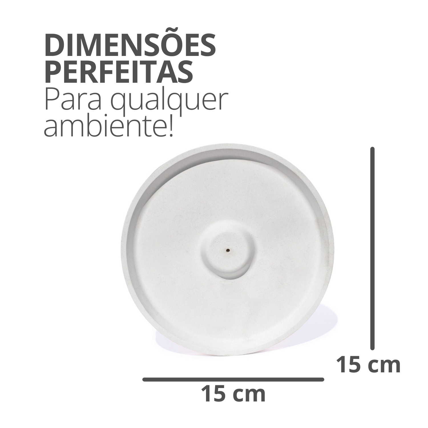Porta Incenso Artesanal Redondo Liso 15cm em Cimento - Cinza