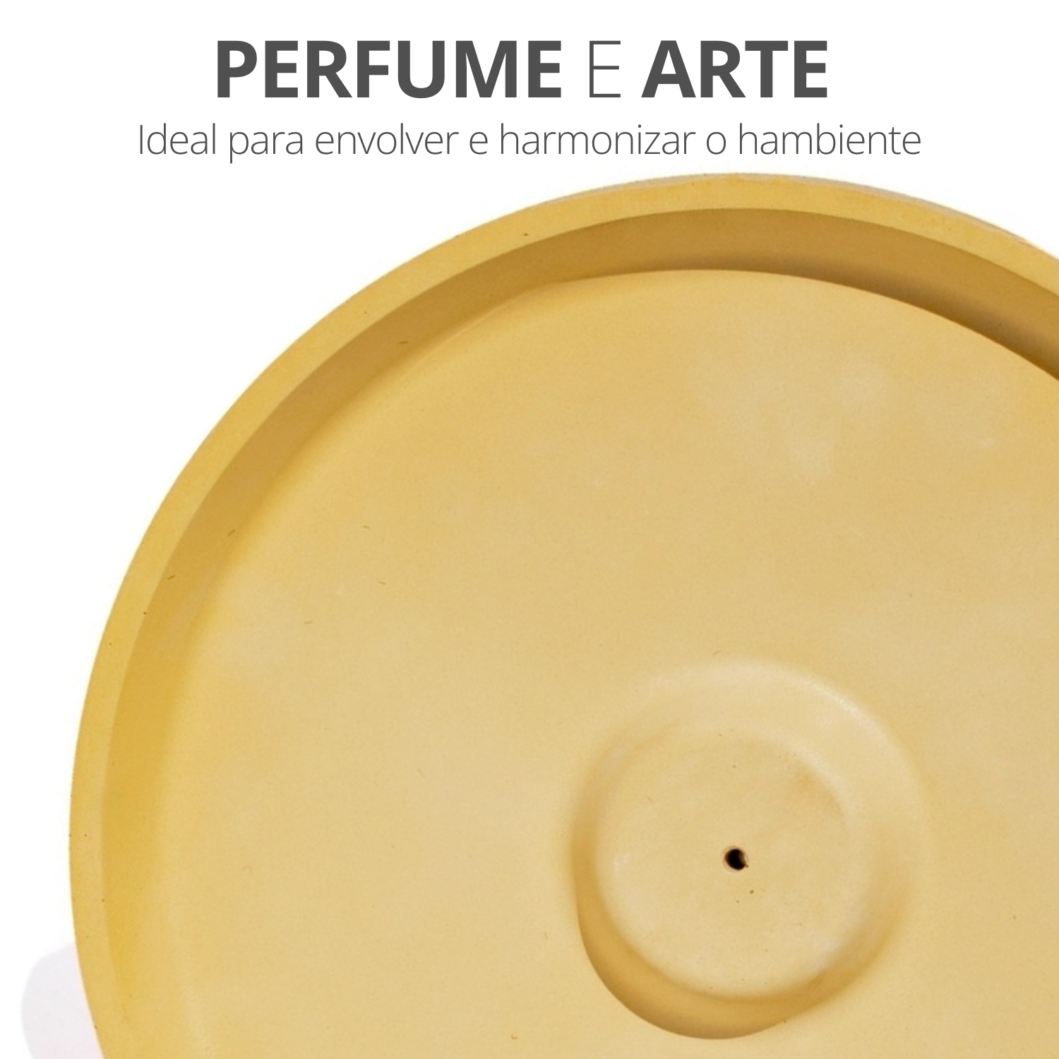 Porta Incenso Artesanal Redondo Liso 15cm em Cimento - Cinza