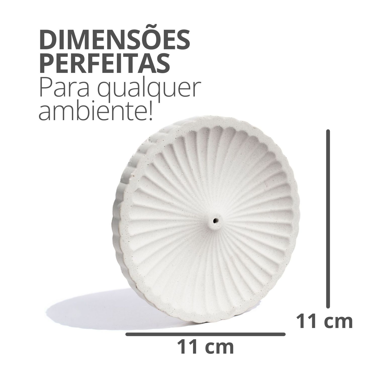 Porta Incenso Redondo Listras Artesanal 11cm Em Cimento - Branco