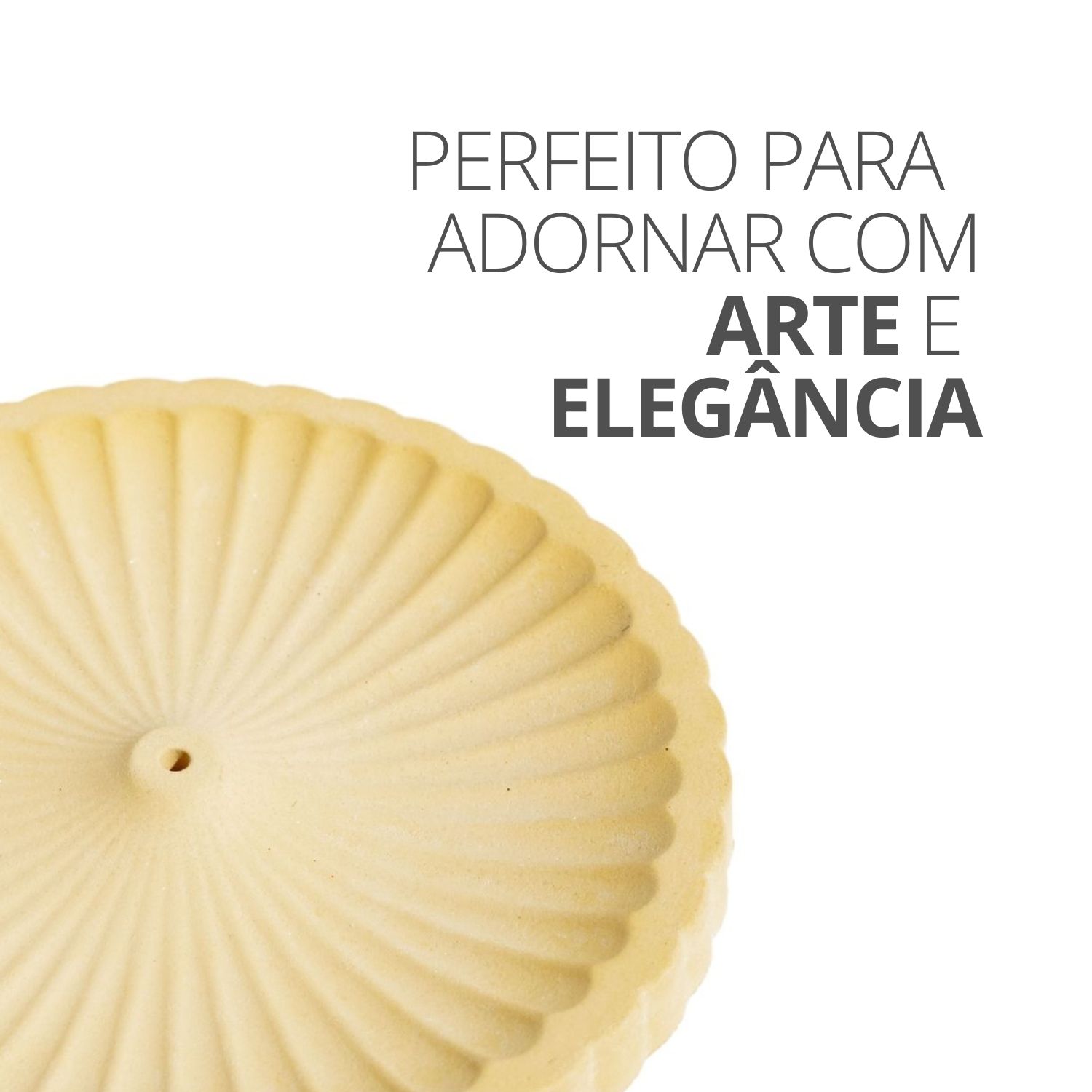 Porta Incenso Redondo Listras Artesanal 11cm Em Cimento - Branco