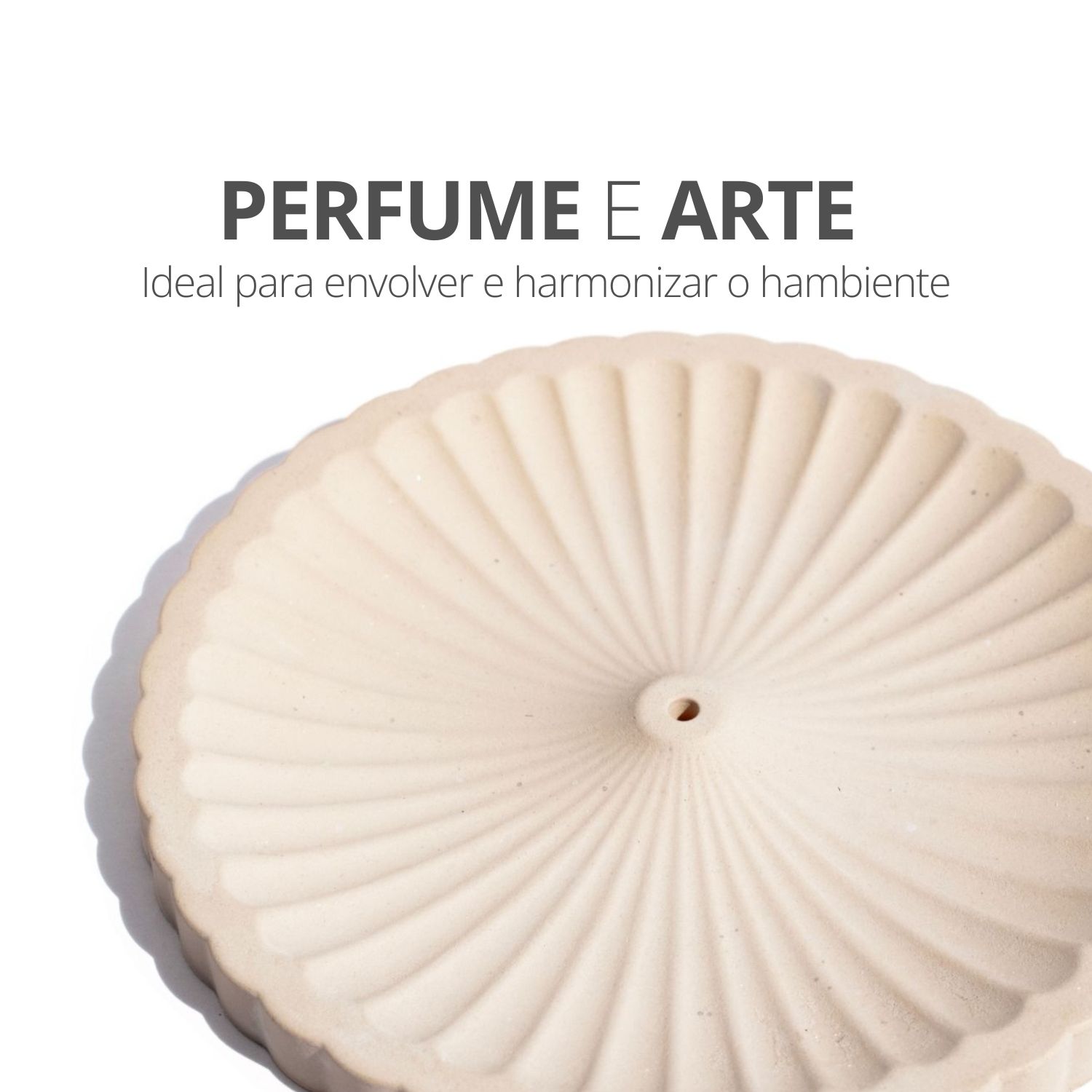 Porta Incenso Redondo Listras Artesanal 11cm Em Cimento - Branco