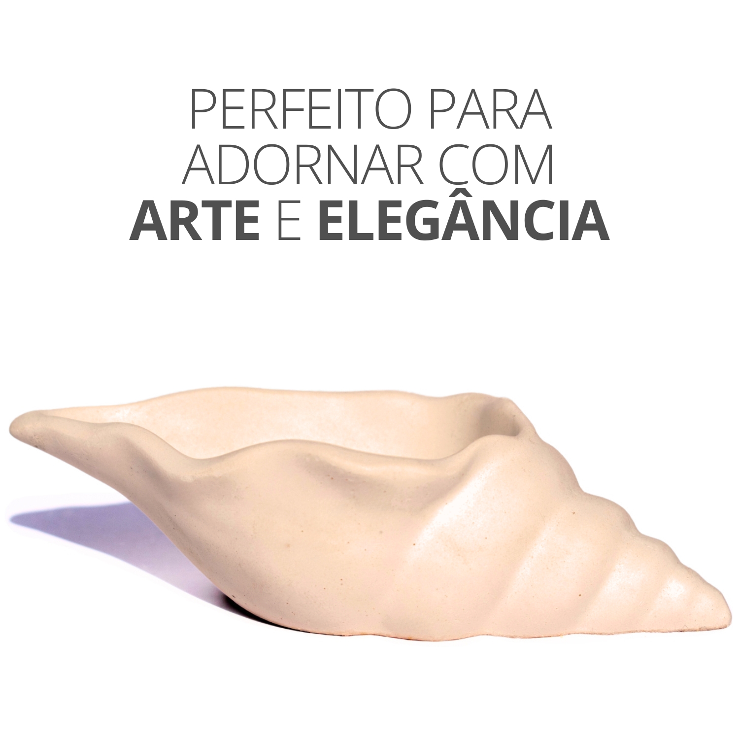 Porta Objetos Artesanal Concha Liso 13cm Em Resina Mineral - Branco