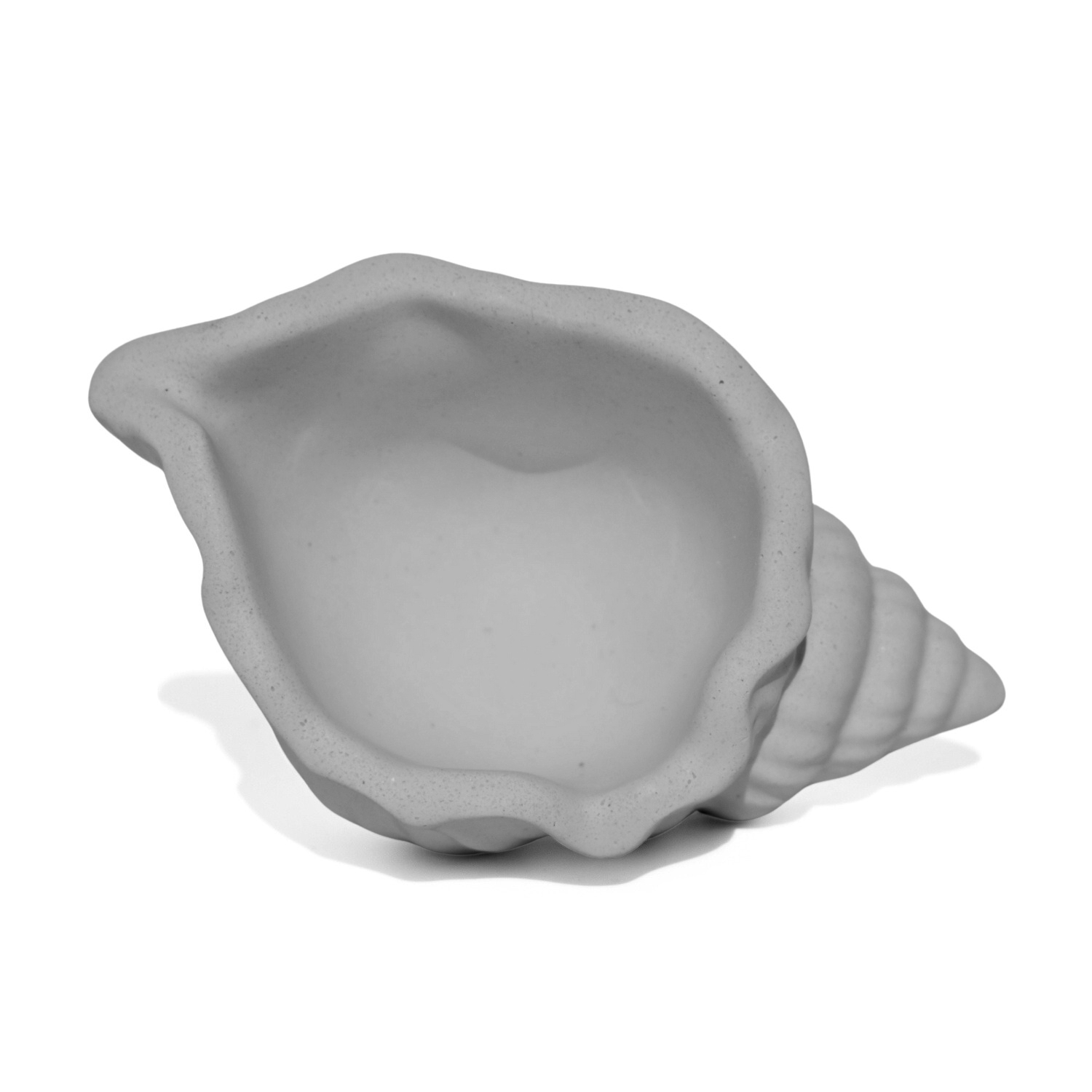 Porta Objetos Artesanal Concha Listras 11,5x7,5cm Em Resina Mineral - Cinza