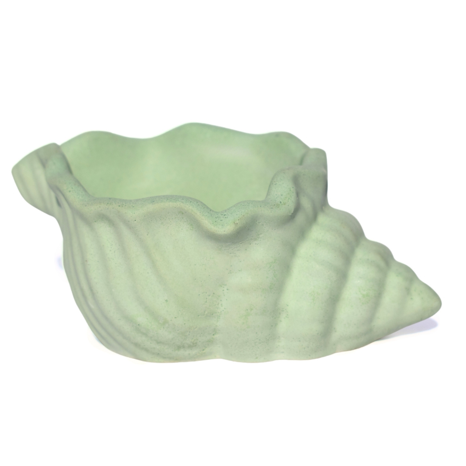 Porta Objetos Artesanal Concha Listras 11,5x7,5cm Em Resina Mineral - Verde