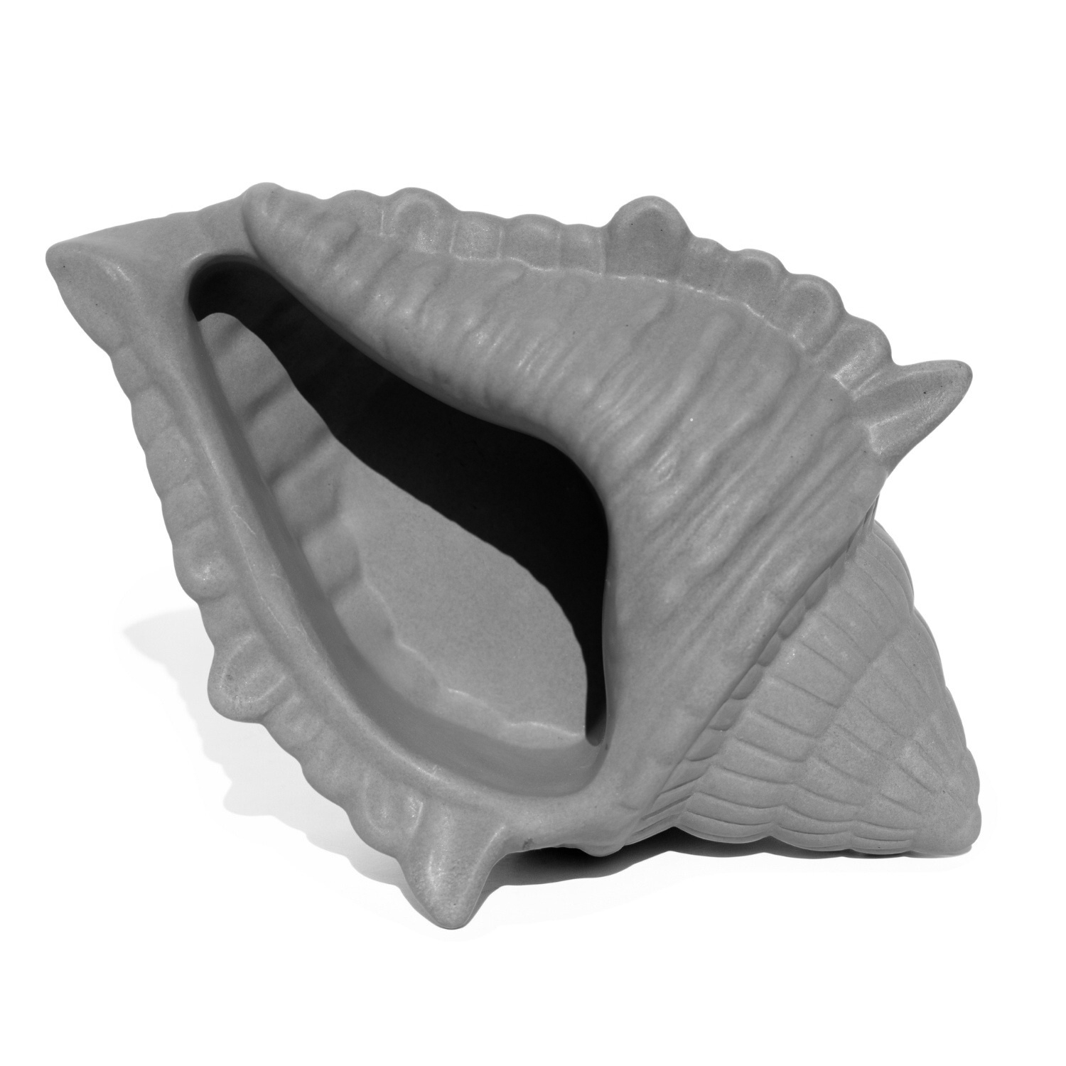 Porta Objetos Concha Oceano Grande Artesanal 17x11,5cm Em Resina Mineral - Cinza