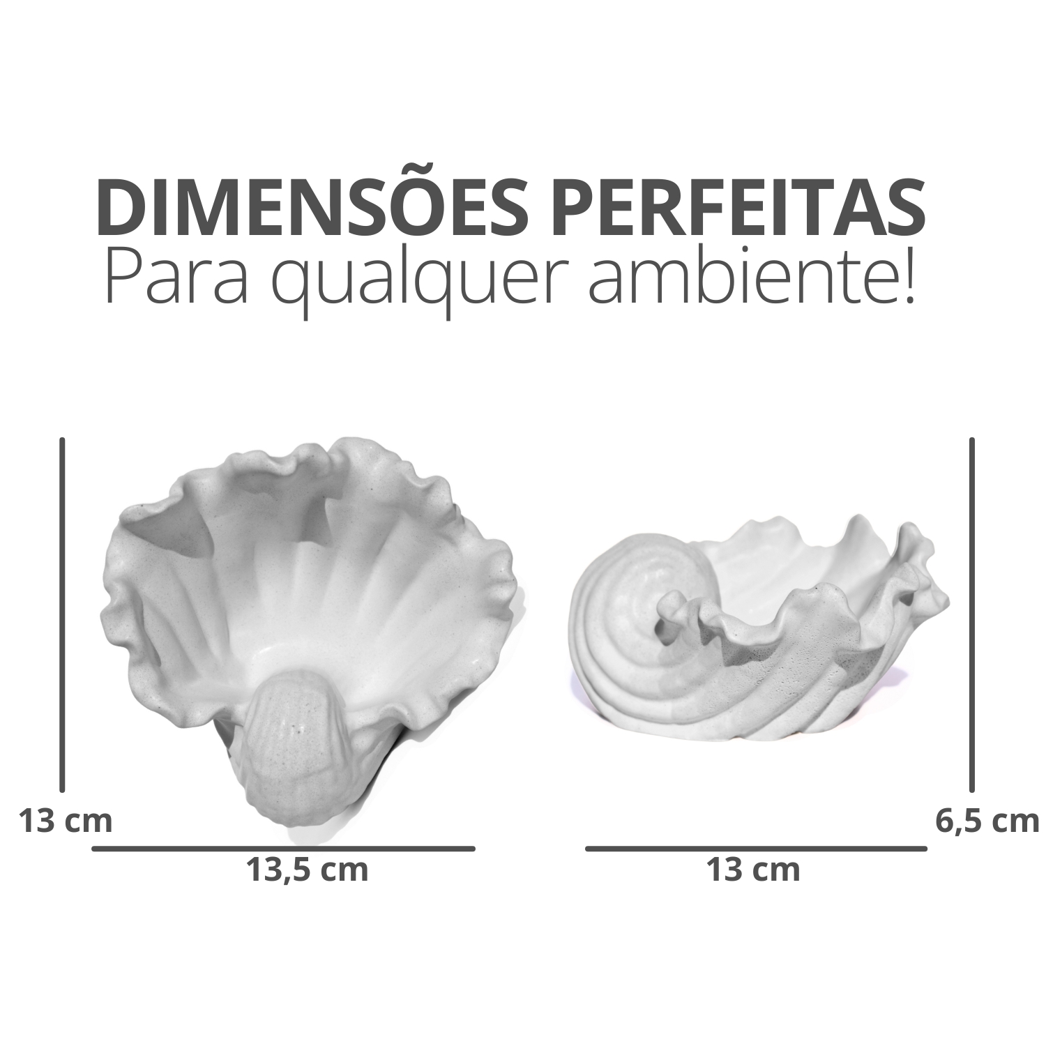 Porta Objetos Concha Pérola Grande Artesanal 13,5x6,5x13cm Em Resina Mineral - Cinza