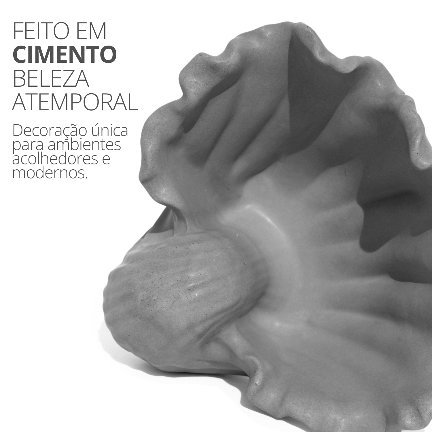 Porta Objetos Concha Pérola Grande Artesanal 13,5x6,5x13cm Em Resina Mineral - Cinza