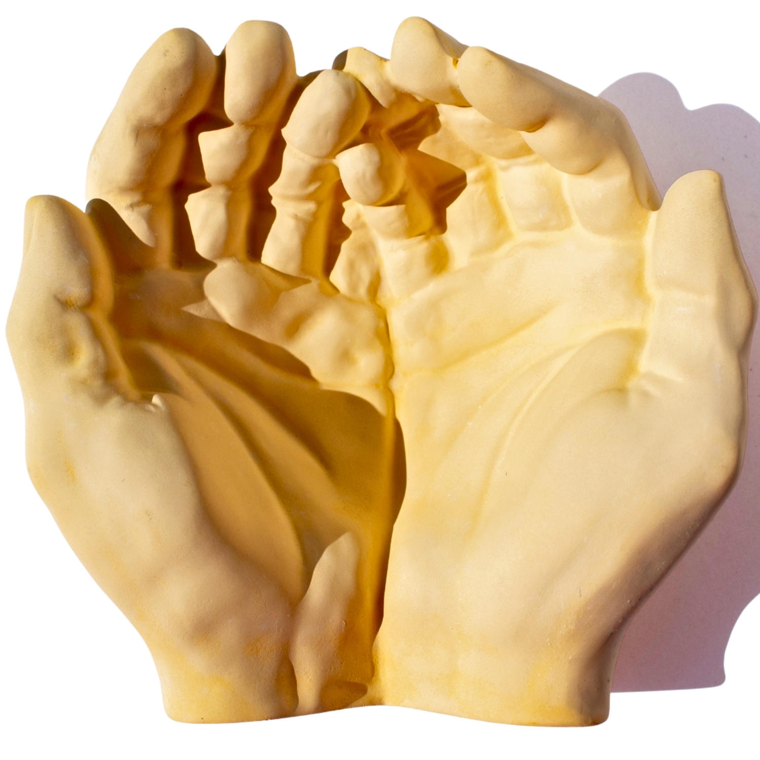 Porta Objetos Decorativo Mãos 15,5cm em Cimento Artesanal - Amarelo