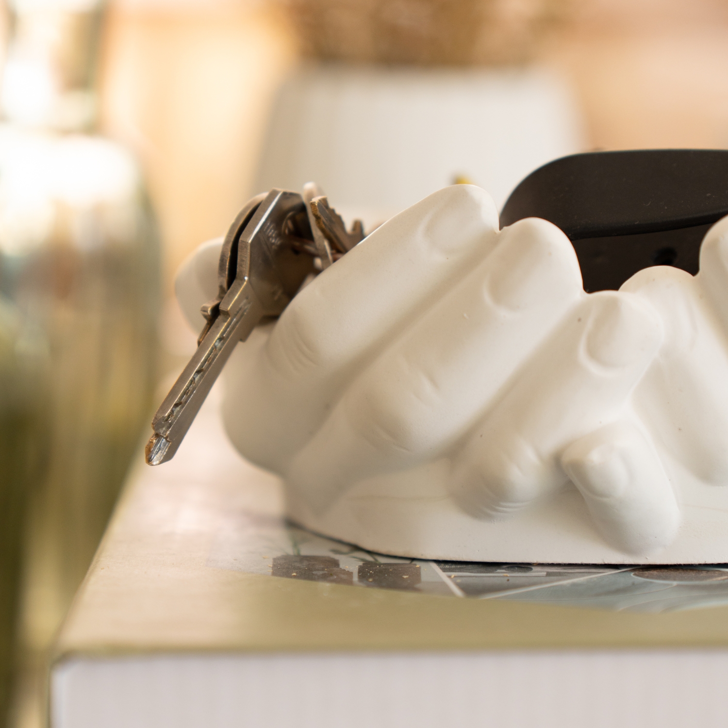 Porta Objetos Decorativo Mãos 15,5cm em Cimento Artesanal - Branco
