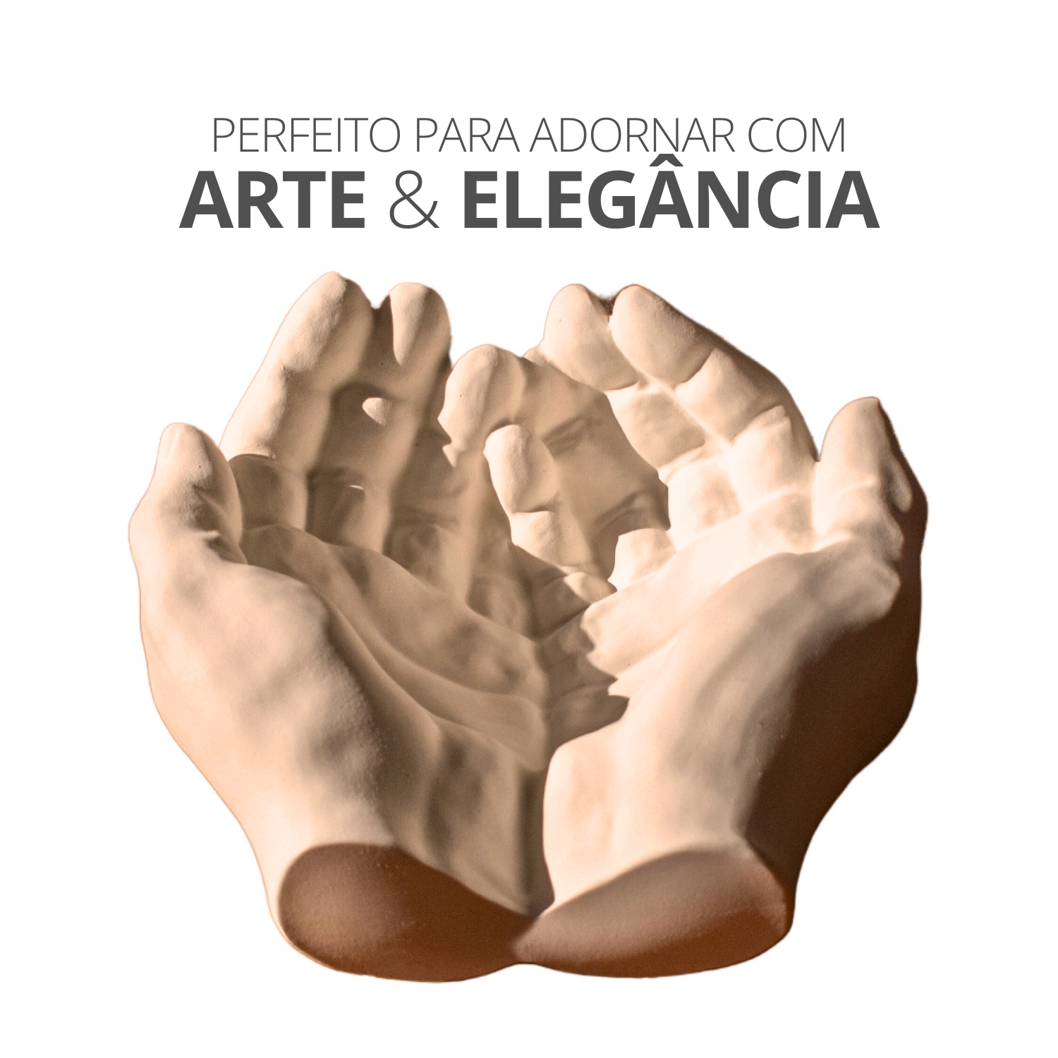 Porta Objetos Decorativo Mãos 15,5cm em Cimento Artesanal - Branco