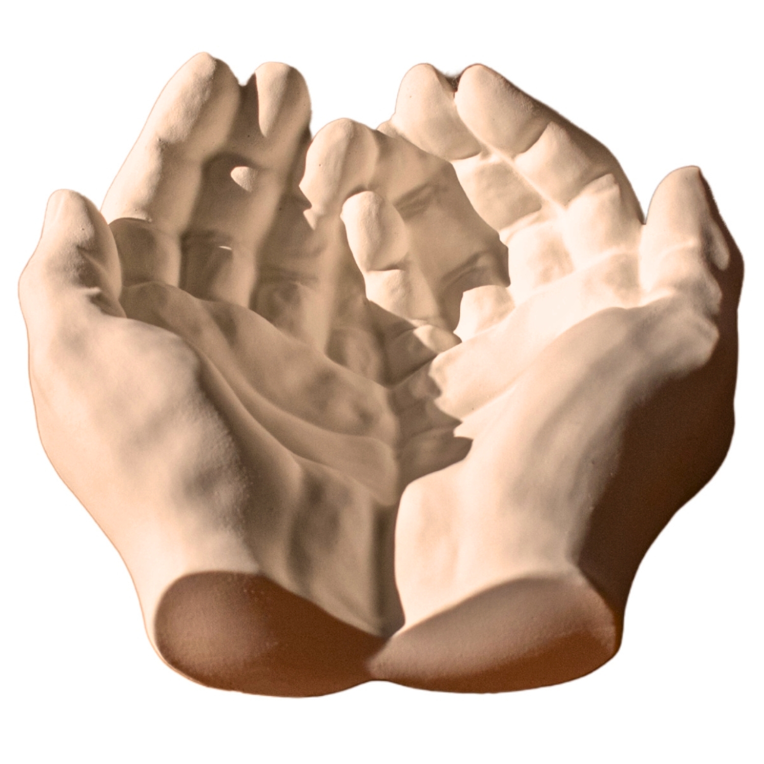 Porta Objetos Decorativo Mãos 15,5cm em Cimento Artesanal - Palha