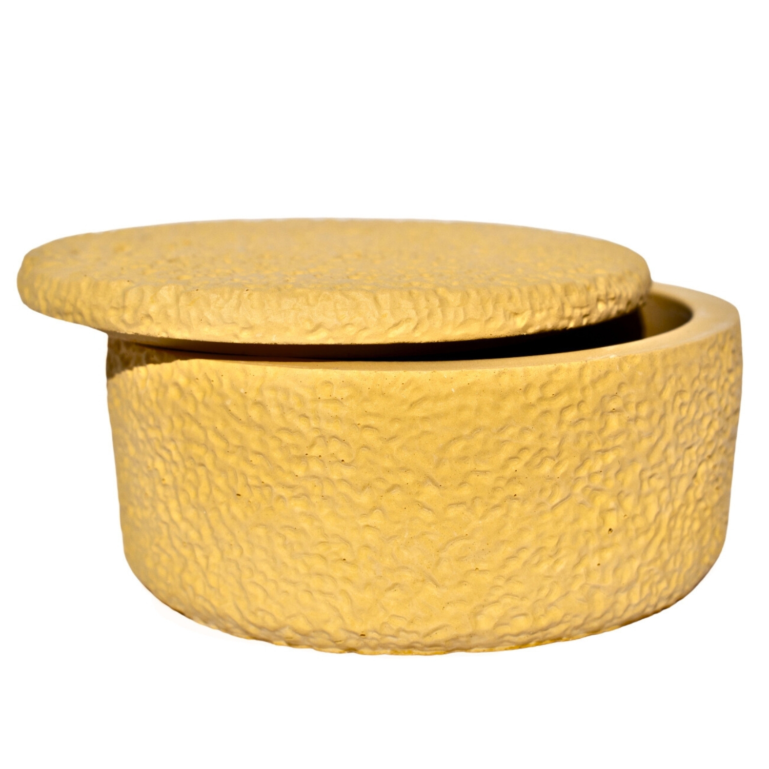 Pote Texturizado Clássico Baixo 12cm em Cimento Artesanal - Amarelo