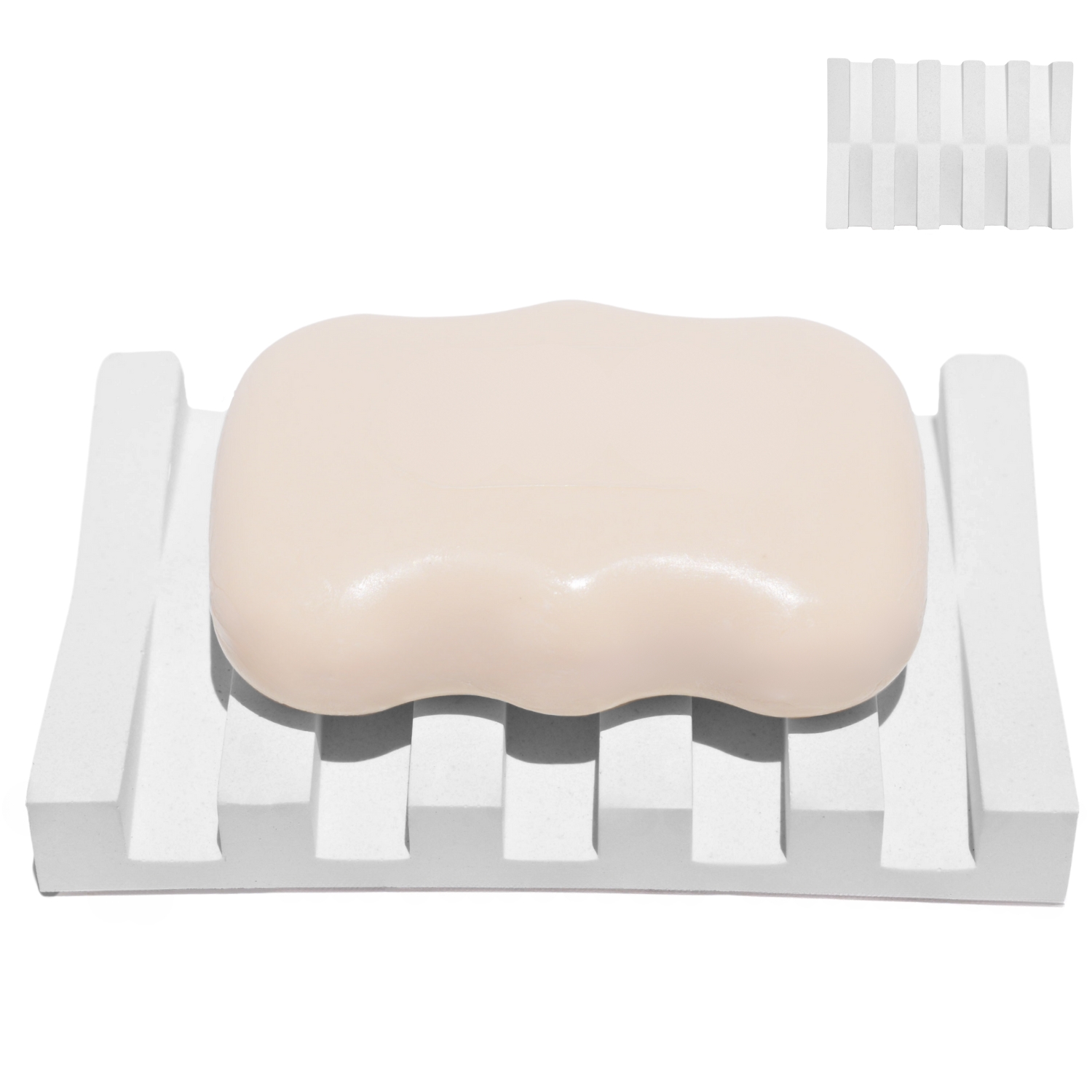 Saboneteira Barra Listras 12cm em Resina Mineral Artesanal - Branco